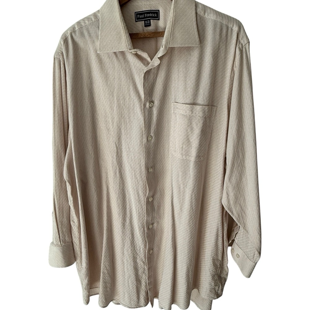 Paul Fredrick Shirt 18-33 Beige Long Sleeve Finest Long Staple Cotton Mens Lux‎